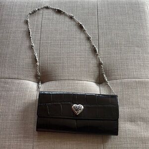 Brighton Elegant Black wallet clutch with Heart Detail and chain